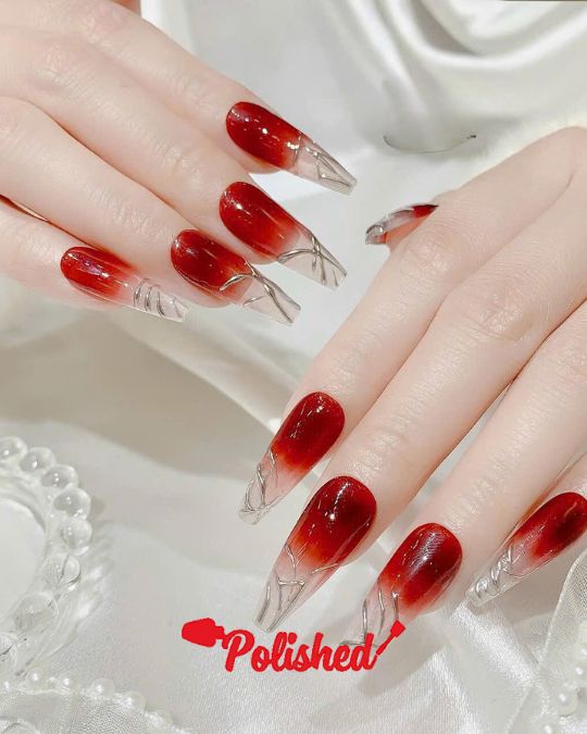 Ruby Crystal Glamour Long coffin nails
