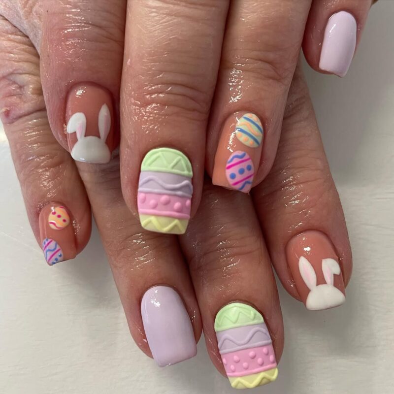 20 Instagram-Worthy Easter Nail Art Trends for 2025 7 Easter pasterns on short squoval nails