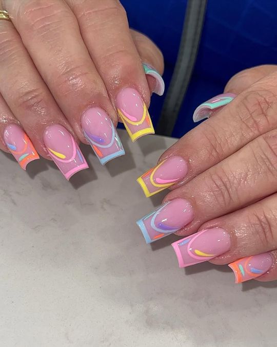 45 Best Summer Nail Ideas to Heat Up Your Style 42 square nails with pastel outliners