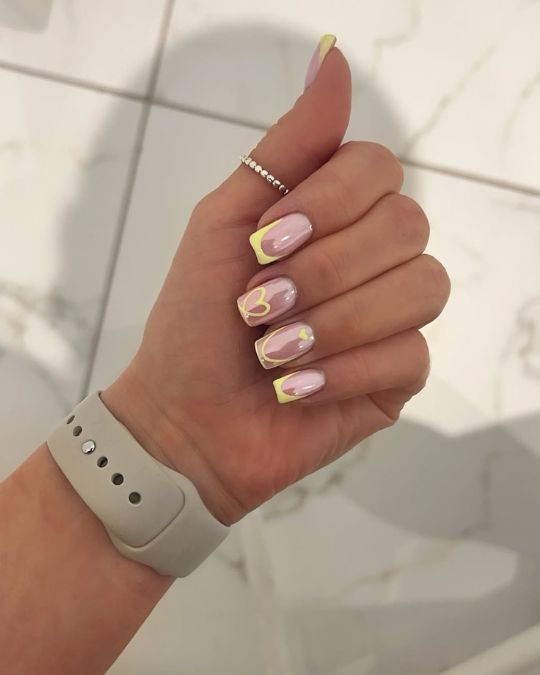 45 Best Summer Nail Ideas to Heat Up Your Style 10 square nails with mirror metallic effect and light yellow french tips