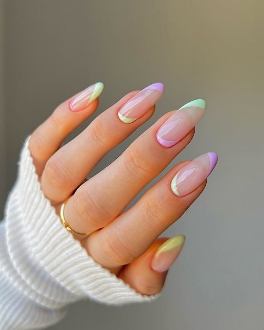 45 Best Summer Nail Ideas to Heat Up Your Style 12 almond nails with pastel color french and reverse tips
