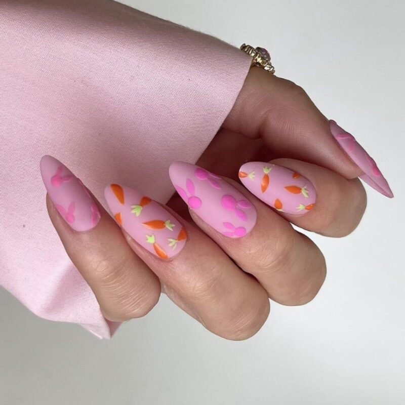 20 Instagram-Worthy Easter Nail Art Trends for 2025 17 little playful bunny and carrot designs on almond nails