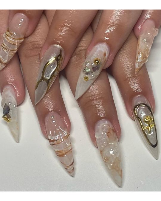 40 Beachy Nail Ideas for Every Style and Occasion 22 Marble Whispers of Shore