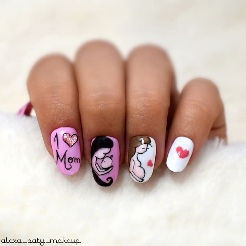 25 Adorable Mother's Day Nail Art Designs to Celebrate Motherhood 6 alexa paty makeup Motherhood Love Story Nails