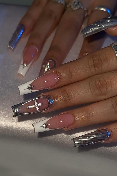 40 Prom Nails: Picture-Perfect Designs for Your Big Moment 3 Celestial Chrome Magic