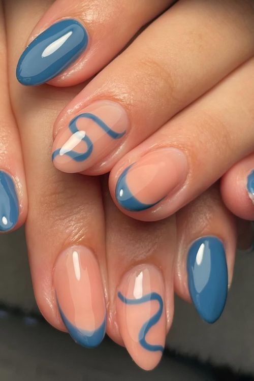 30 Stunning Graduation Nail Designs to Celebrate Your Big Day in 2025 27 Blue Wave Accents