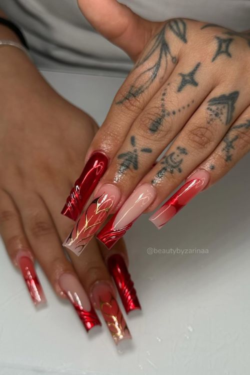 40 Prom Nails: Picture-Perfect Designs for Your Big Moment 16 Crimson Passion Flames
