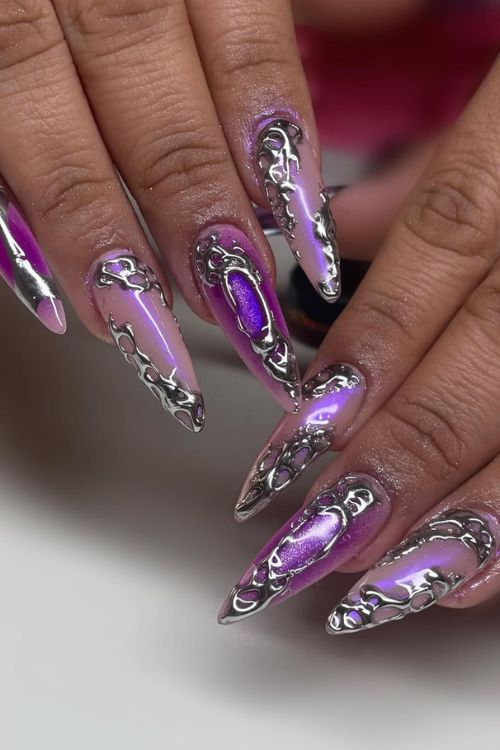 40 Prom Nails: Picture-Perfect Designs for Your Big Moment 31 Mystical Amethyst Daggers
