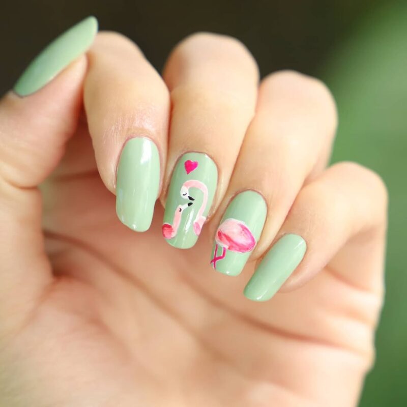 25 Adorable Mother's Day Nail Art Designs to Celebrate Motherhood 7 chicnailsd Mama Flamingo Mint Magic