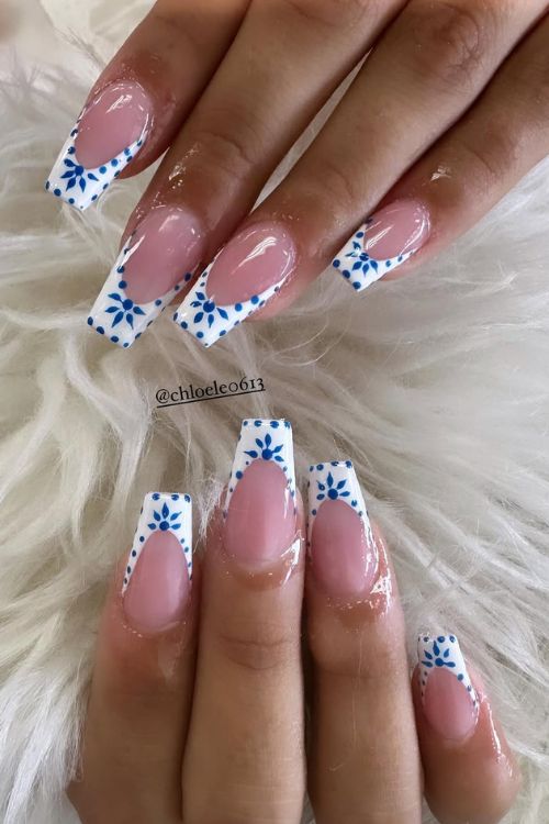 30 Stunning Graduation Nail Designs to Celebrate Your Big Day in 2025 16 Blue Floral French Tips