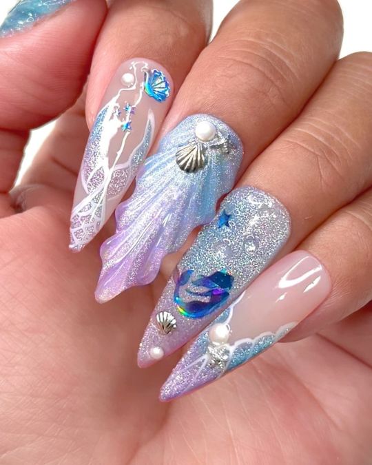40 Beachy Nail Ideas for Every Style and Occasion 24 Mermaid Glam Alert