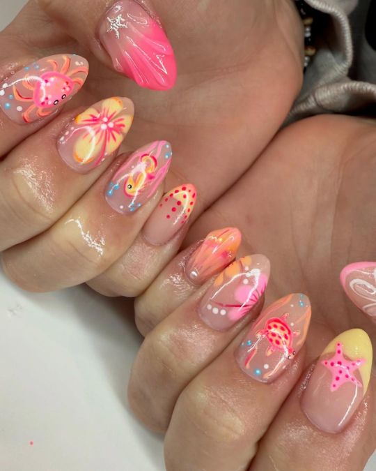 40 Beachy Nail Ideas for Every Style and Occasion 15 Neon Beach Paradise