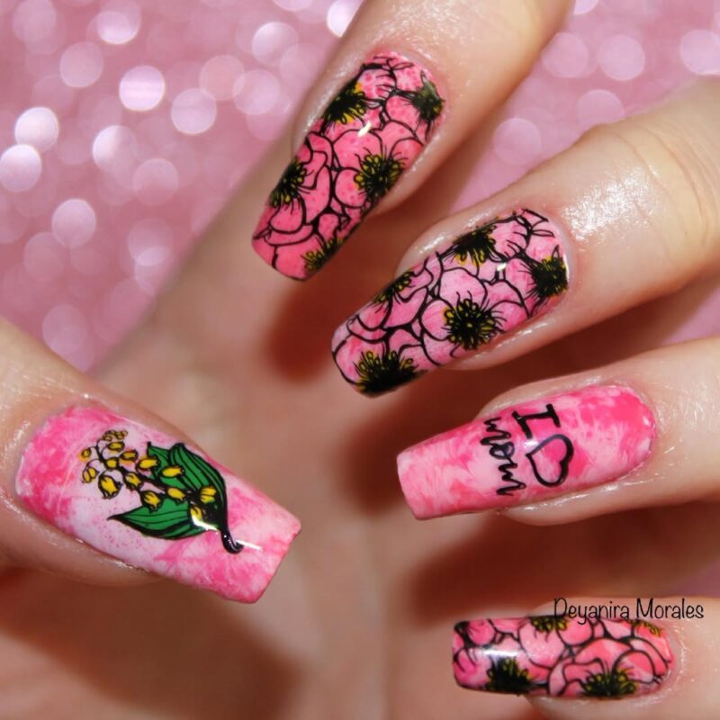 25 Adorable Mother's Day Nail Art Designs to Celebrate Motherhood 23 deyanira nail Pink Floral Mom Love