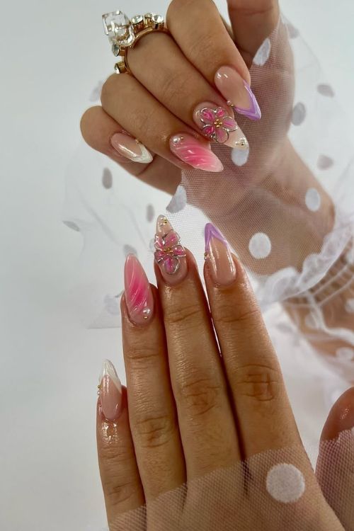 30 Stunning Graduation Nail Designs to Celebrate Your Big Day in 2025 14 Pink Cherry Blossom Magic