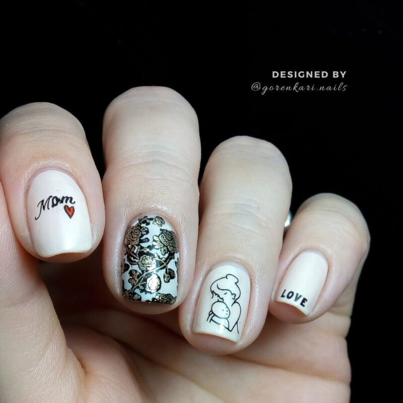 25 Adorable Mother's Day Nail Art Designs to Celebrate Motherhood 8 gorenkari.nails Elegant Mom Tribute