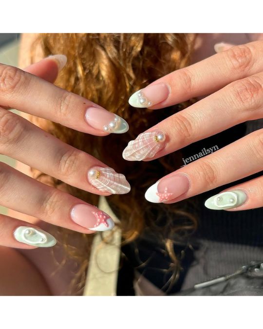 40 Beachy Nail Ideas for Every Style and Occasion 9 Mermaid Treasure Nails
