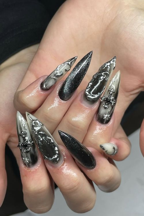40 Prom Nails: Picture-Perfect Designs for Your Big Moment 30 Dark Elegance Stilettos