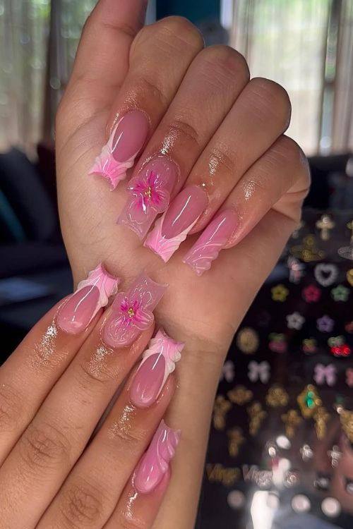 40 Prom Nails: Picture-Perfect Designs for Your Big Moment 4 Pink Blossom Dreams