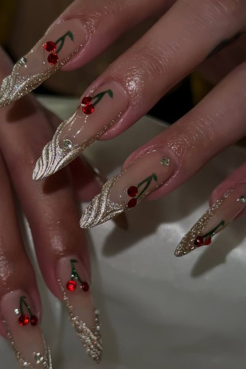 40 Prom Nails: Picture-Perfect Designs for Your Big Moment 7 Sweet Cherry Glamour