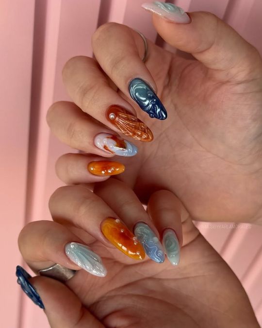 40 Beachy Nail Ideas for Every Style and Occasion 16 Amber Waves Elegance