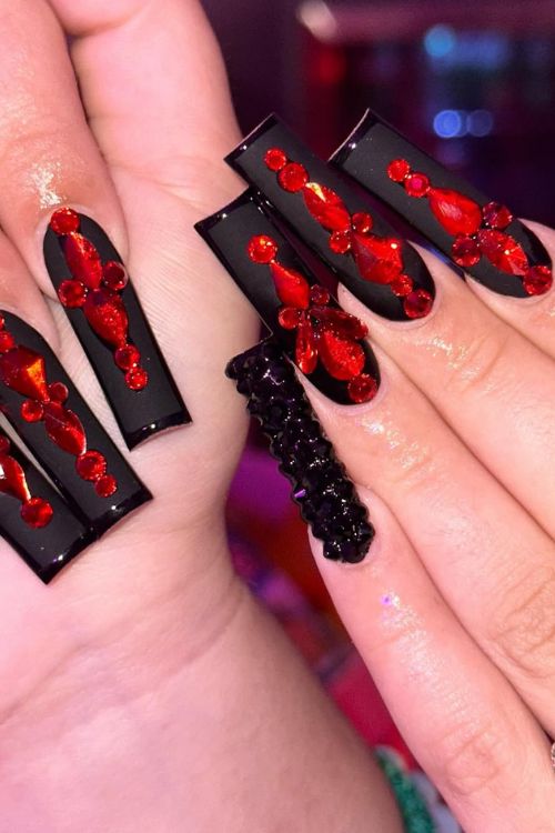 40 Prom Nails: Picture-Perfect Designs for Your Big Moment 24 Dramatic Ruby Noir