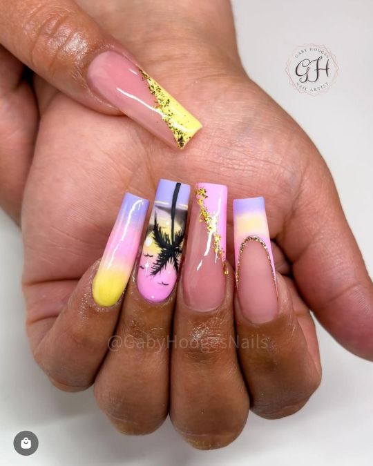 40 Beachy Nail Ideas for Every Style and Occasion 6 Sunset Paradise Vibes