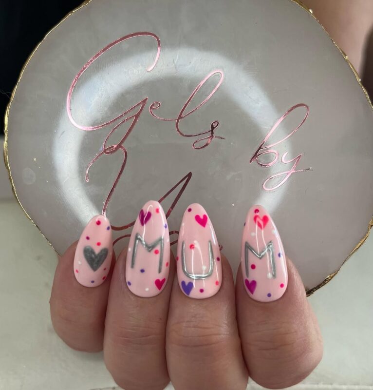 25 Adorable Mother's Day Nail Art Designs to Celebrate Motherhood 12 sassbeautyandtraining Metallic MUM Hearts