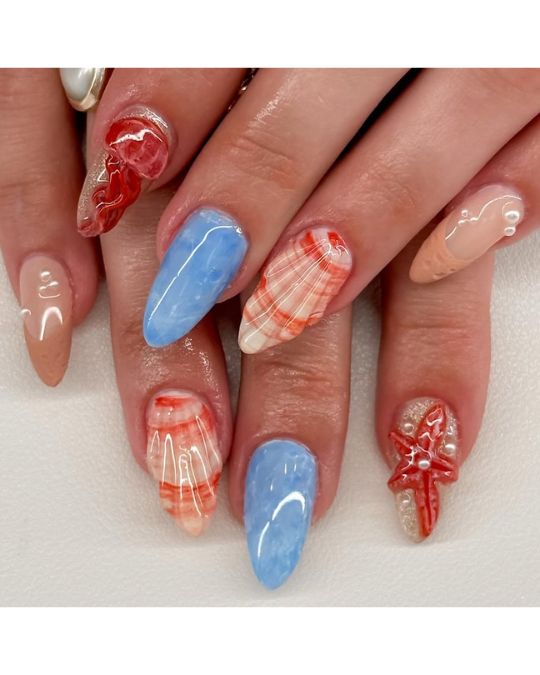 40 Beachy Nail Ideas for Every Style and Occasion 7 Ocean Treasure Trove
